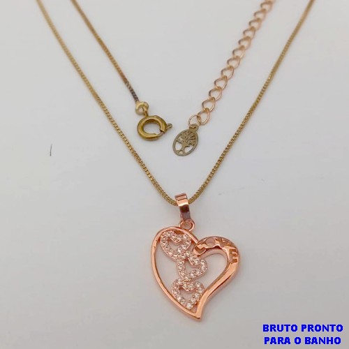 GARGANTILHA NO BRUTO PRONTO PARA O BANHO(CX160)- COM CORRENTE VENEZIANA DE 45CM E PINGENTE LOVE EM MICRO ZIRCONIA DE 2,5CM/ - PESO TOTAL 3,5GR - BRU24716