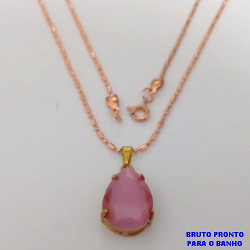 GARGANTILHA NO BRUTO PRONTO PARA O BANHO(CX160)- COM CORRENTE DE BOLINHA IMPORTADA DE 45CM E E PINGENTE 10X14 DE VIDRO BASE EM ALTA FUSÃO/ - PESO TOTAL 6.8GR - BRU24717