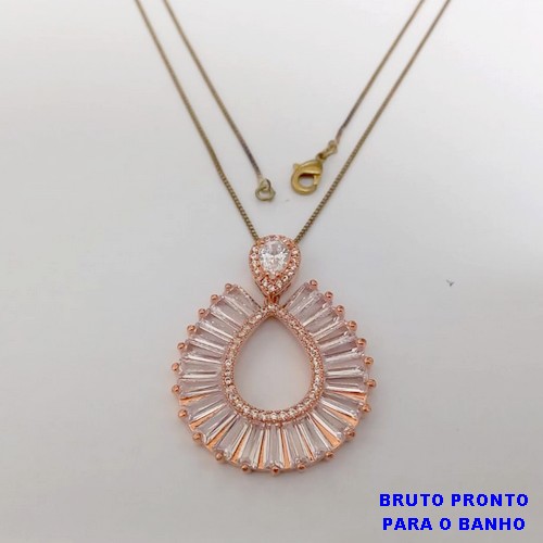GARGANTILHA NO BRUTO PRONTO PARA O BANHO(CX160)- COM CORRENTE VENEZIANA FECHO LAGOSTA DE 45CM(PINGENTE DE GOTA TODO CRAVEJADO EM MICRO ZIRCONIAS)/ - PESO TOTAL 9,5GR - BRU24718