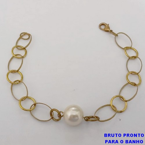 PULSEIRA NO BRUTO PRONTO PARA O BANHO(CX160)- COM ARGOLAS FECHO LAGOSTA E PEROLA DE 14MM)/TAMANHO 18CM - PESO TOTAL 4.8GR - BRU24719