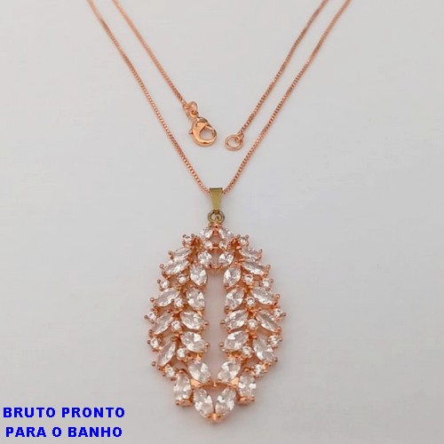 GARGANTILHA NO BRUTO PRONTO PARA O BANHO(CX160)- GARGANTILHA COM CORRENTE VENEZIANA DE 45CM E PINGENTE DE 4X2,25CM TODO CRAVEJADO)- PESO TOTAL 8.9GR - BRU24728