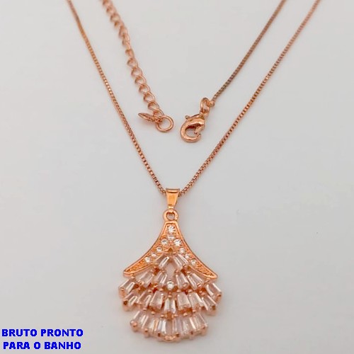 GARGANTILHA NO BRUTO PRONTO PARA O BANHO(CX160)- GARGANTILHA COM CORRENTE VENEZIANA DE 45CM E PINGENTE DE 2,5X1,5CM TODO CRAVEJADO)- PESO TOTAL 5.1GR - BRU24729