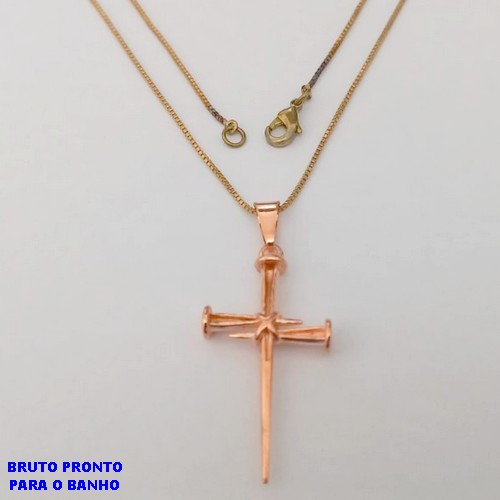 GARGANTILHA NO BRUTO PRONTO PARA O BANHO(CX160)- GARGANTILHA COM CORRENTE VENEZIANA DE 45CM E PINGENTE CRUZ DE PREGO)- PESO TOTAL 3.4GR - BRU24730