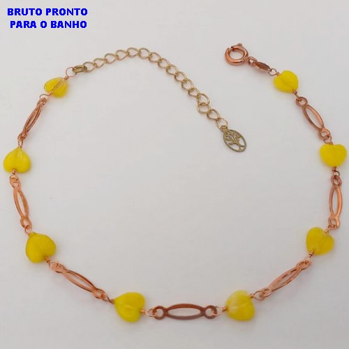 PULSEIRA NO BRUTO PRONTO PARA O BANHO(CX161)- PULSEIRA COM VARIOS CORAÇÕES AMARELO EM RESINA 18CM+EXTENSOR)- PESO TOTAL 2.3GR - BRU24736