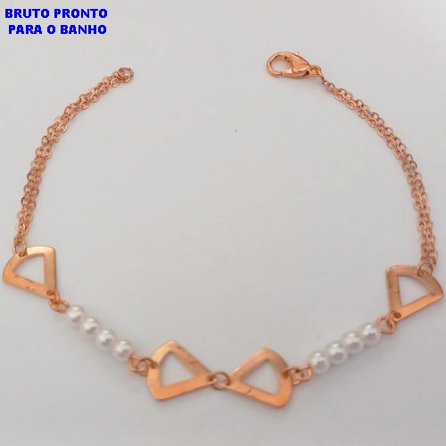 PULSEIRA NO BRUTO PRONTO PARA O BANHO(CX161)- PULSEIRA SIMPLES E DELICADA COM PEROLAS DE 2MM / 18CM / COM CORRENTE DUPLA)- PESO TOTAL 2.2GR - BRU24737