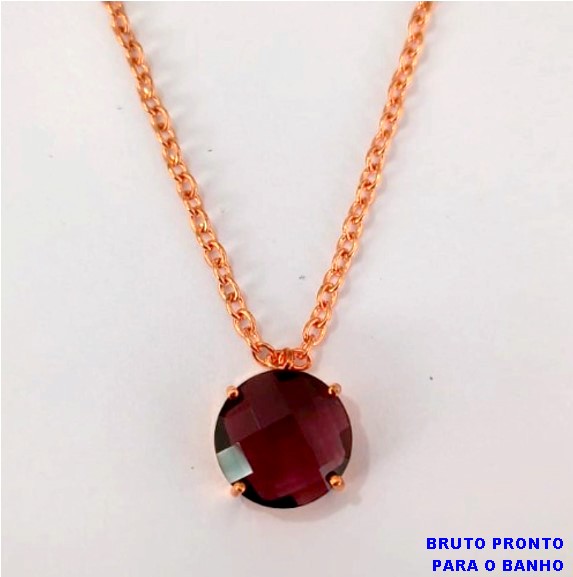 GARGANTILHA NO BRUTO PRONTO PARA O BANHO(CX161)- GARGANTILHA COM PEDRA DE VIDRO SEXTAVADA DE 14MM / CORRENTE DE 45CM/ COM FECHO LAGOSTA)- PESO TOTAL 6.3GR - BRU24741