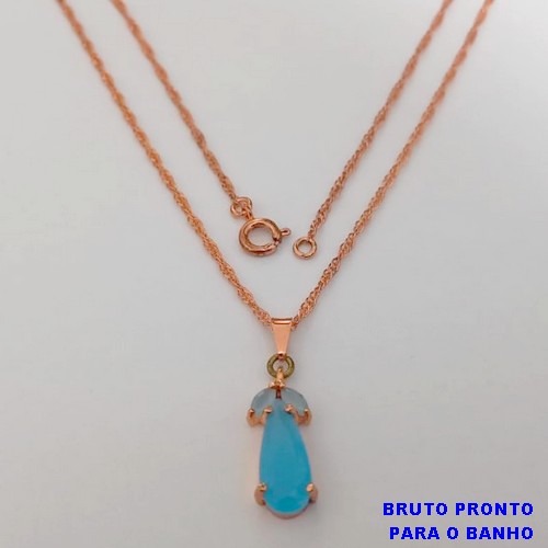 GARGANTILHA NO BRUTO PRONTO PARA O BANHO(CX161)- CORRENTE SINGAPURA DE 45CM PINGENTE DE VIDRO DE 1,5CM /- PESO TOTAL 2.7GR - BRU24746