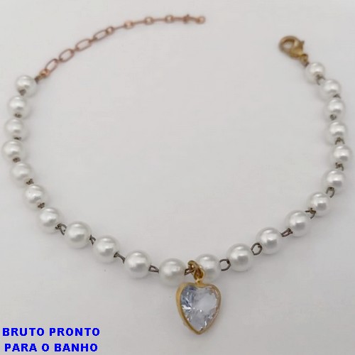 PULSEIRA NO BRUTO PRONTO PARA O BANHO(CX161)- PULSEIRA TODA EM PEROLA DE 2MM E UM CORAÇÃO DE 8MM EM ZIRCONIA / TAMANHO 18CM/ - PESO TOTAL 2,8GR - BRU24748