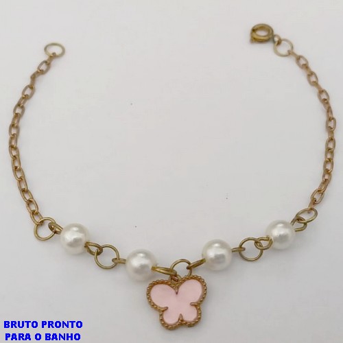 PULSEIRA NO BRUTO PRONTO PARA O BANHO(CX161)- PULSEIRA COM PEROLA DE 2MM E UM PINGENTE DE BORBOLETA EM RESINA 10MM / TAMANHO 18CM/ - PESO TOTAL 2,3GR - BRU24752