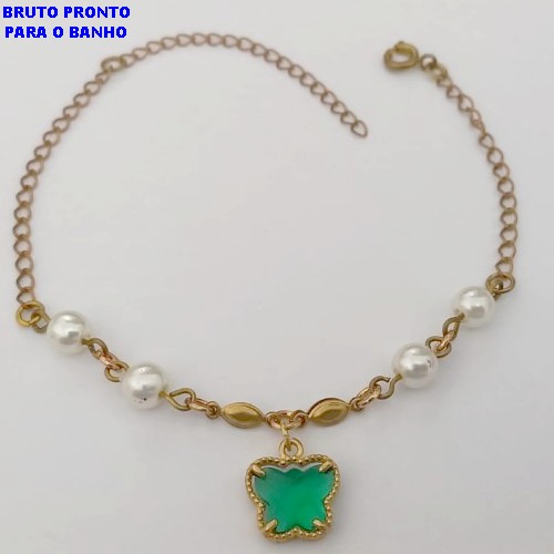 PULSEIRA NO BRUTO PRONTO PARA O BANHO(CX161)- PULSEIRA COM PEROLA DE 2MM E UM PINGENTE DE BORBOLETA EM VIDRO 10MM / TAMANHO 18CM/ - PESO TOTAL 2,3GR - BRU24754