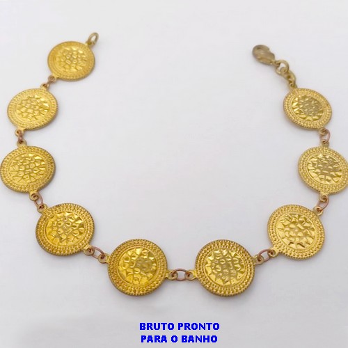 PULSEIRA NO BRUTO PRONTO PARA O BANHO(CX161)- PULSEIRA COM MEDALHAS 10MM / TAMANHO 18CM / - PESO TOTAL 9.3GR - BRU24758