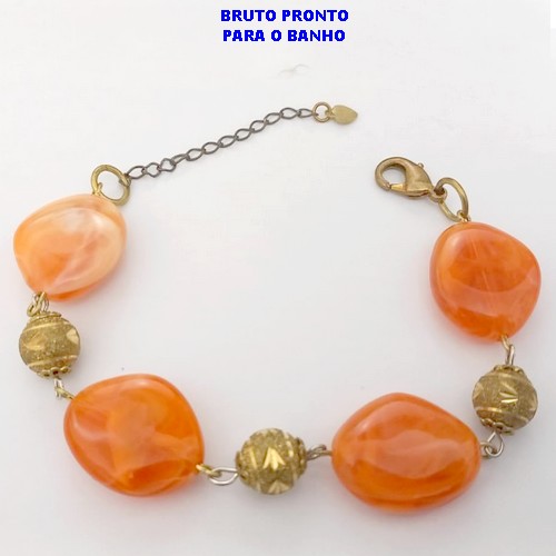 PULSEIRA NO BRUTO PRONTO PARA O BANHO(CX161)- PULSEIRA COM PEDRAS DE RESINA(SUPER LEVE ) E BOLAS DE LATÃO DIAMANTADA / TAMANHO 18CM / - PESO TOTAL 13,8GR - BRU24761