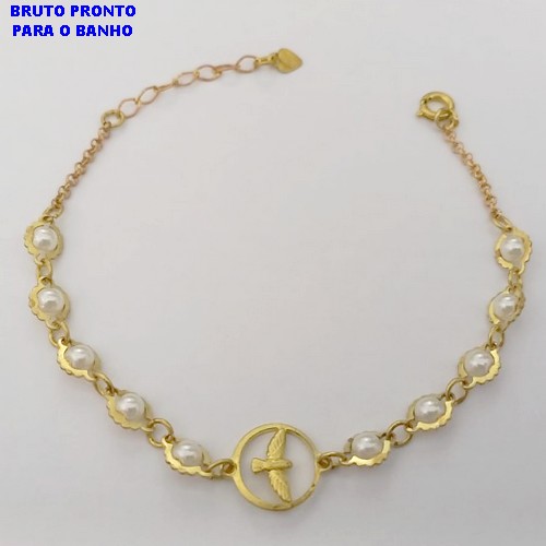 PULSEIRA NO BRUTO PRONTO PARA O BANHO(CX161)- PULSEIRA SIMPLES E DELICADA COM ESPIRITO SANTO VASADO / TAMANHO 18CM / - PESO TOTAL 2.6GR - BRU24774
