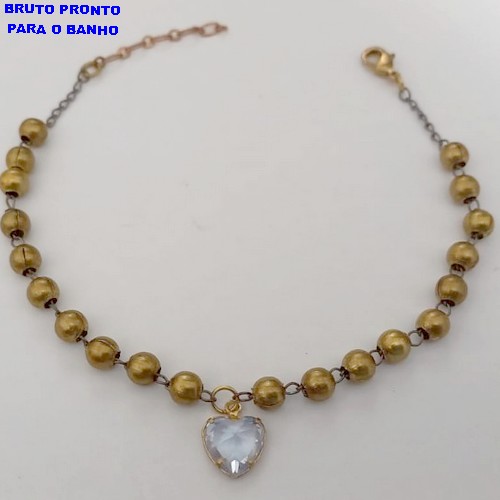 PULSEIRA NO BRUTO PRONTO PARA O BANHO(CX161)- PULSEIRA SIMPLES E DELICADA COM BOLAS 100% LATÃO 3MM E PINGENTE EM ZIRCONIA DE 10MM / TAMANHO 18CM+EXTENSOR / - PESO TOTAL 5.5GR - BRU24778
