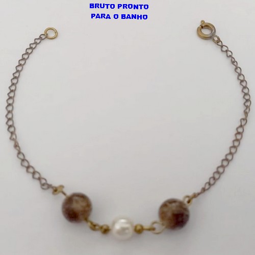 PULSEIRA NO BRUTO PRONTO PARA O BANHO(CX161)- PULSEIRA SIMPLES E DELICADA COM BOLAS DE RESINA E PEROLA / - PESO TOTAL 1.5GR - BRU24781