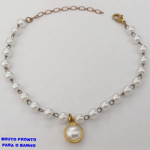 PULSEIRA NO BRUTO PRONTO PARA O BANHO(CX162)- PULSEIRA SIMPLES E DELICADA COM PEROLAS E PINGENTE DE PEROLA DUPLA / - PESO TOTAL 2,6GR - BRU24783