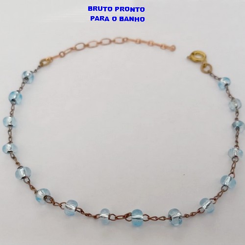 PULSEIRA NO BRUTO PRONTO PARA O BANHO(CX163)- PULSEIRA SIMPLES E DELICADA TODA EM CRISTAL AZUL / TAMANHO 18CM+EXTENSOR - PESO TOTAL 1.8GR - BRU24808