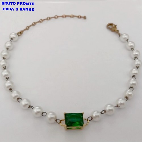 PULSEIRA NO BRUTO PRONTO PARA O BANHO(CX163)- PULSEIRA TODA EM PEROLA DE 3MM COM PEDRA DE ZIRCONIA 6X8 COM BASE EM ALTA FUSÃO / TAMANHO 18CM+EXTENSOR - PESO TOTAL 2.9GR - BRU24811