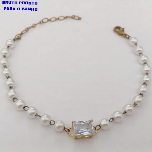 PULSEIRA NO BRUTO PRONTO PARA O BANHO(CX163)- PULSEIRA TODA EM PEROLA DE 3MM COM PEDRA DE ZIRCONIA 6X8 COM BASE EM ALTA FUSÃO / TAMANHO 18CM+EXTENSOR - PESO TOTAL 2.9GR - BRU24812