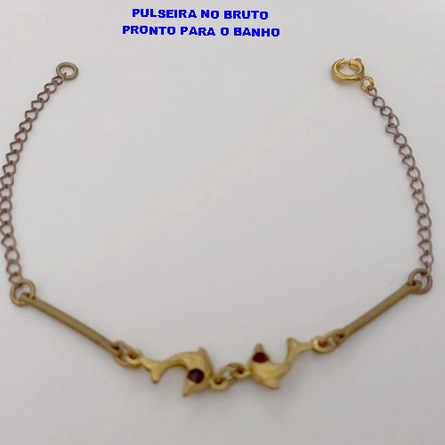 PULSEIRA NO BRUTO PRONTO PARA O BANHO(CX164)- PULSEIRA SIMPLES E DELICADA COM DOIS GOLFINHO E OLHO EM CRISTAL(PESO 1.5GR ) BRU24834