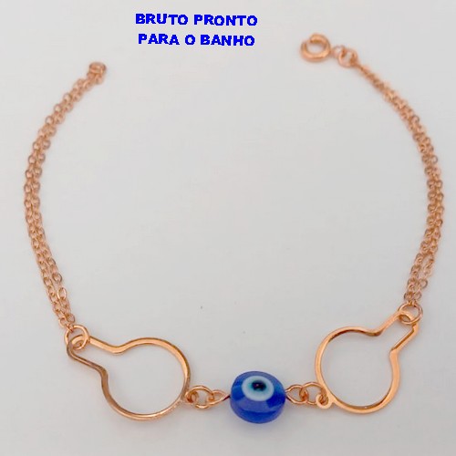 PULSEIRA NO BRUTO PRONTO PARA O BANHO(CX164)- PULSEIRA COM CORRENTE DUPLA E OLHO GREGO (PESO 1.7GR ) BRU24843