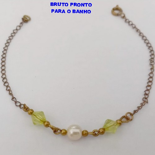 PULSEIRA NO BRUTO PRONTO PARA O BANHO(CX164)- PULSEIRA SIMPLES E DELICADA COM CRISTAL E PEROLA (PESO 1.4GR ) BRU24845
