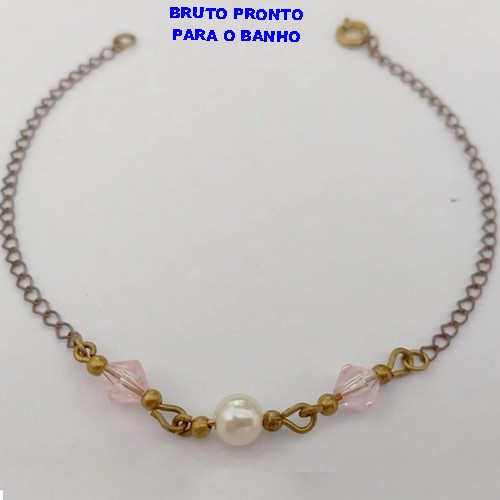 PULSEIRA NO BRUTO PRONTO PARA O BANHO(CX164)- PULSEIRA SIMPLES E DELICADA COM CRISTAL E PEROLA (PESO 1.4GR ) BRU24846