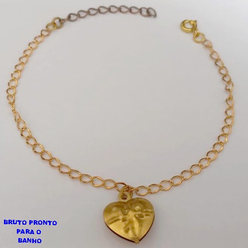 PULSEIRA NO BRUTO PRONTO PARA O BANHO(CX164)- PULSEIRA SIMPLES PINGENTE DE CORAÇÃO DE 1,5CM (PESO 1.9GR ) BRU24851