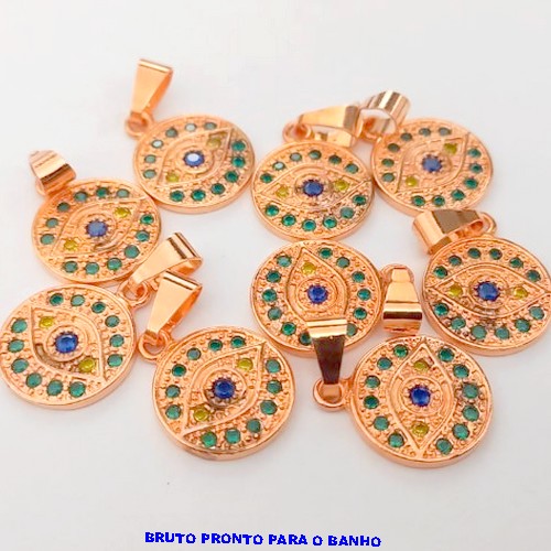 PINGENTE NO BRUTO PRONTO PARA O BANHO(CX164)- PINGENTE REDONDO DE 12MM CRAVEJADO (VERDE/AZUL/AMARELO)) "BRASIL" (PESO 1.2GR ) BRU24853