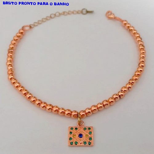 PULSEIRA NO BRUTO PRONTO PARA O BANHO(CX164)- PULSEIRA DE BOLINHAS COM PINGENTE DE 12MM CRAVEJADO(18CM+ EXTENSOR ) (VERDE/AZUL/AMARELO)) "BRASIL" (PESO 2.9GR ) BRU24857