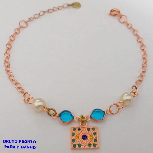 PULSEIRA NO BRUTO PRONTO PARA O BANHO(CX164)- PULSEIRA TODA TRABALHADA COM PINGENTE DE 12MM CRAVEJADO(18CM+ EXTENSOR ) (VERDE/AZUL/AMARELO)) "BRASIL" (PESO 2.9GR ) BRU24859