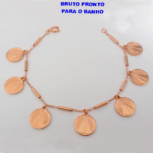 PULSEIRA NO BRUTO PRONTO PARA O BANHO (CX164)- PULSEIRA TODA COM MEDALHA DE NOSSA SENHORA APARECIDA (PESO 7.8GR ) BRU24868