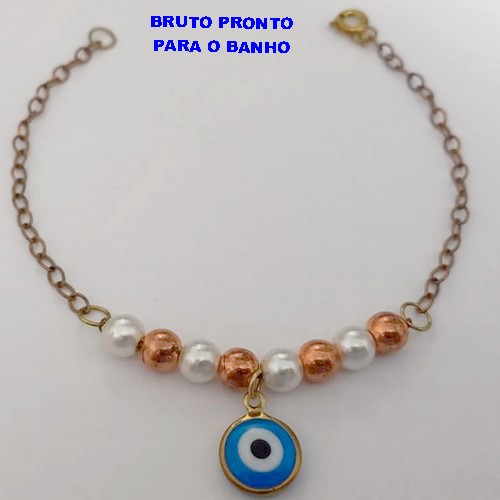 PULSEIRA NO BRUTO PRONTO PARA O BANHO (CX165)- PULSEIRA SIMPLES E DELICADA COM PEROLAS E OLHO GREGO (PESO 2.4GR ) BRU24880