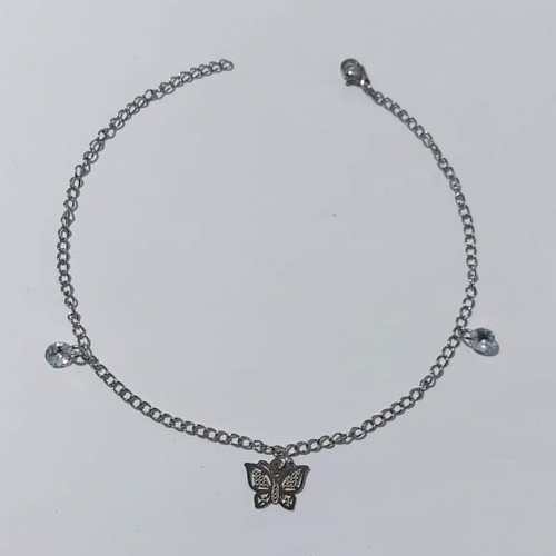 TORNOZELEIRA EM AÇO INOXIDÁVEL(CX166) - TORNOZELEIRA 26CM COM CRISTAIS E BORBOLETA VAZADA - COMPOSIÇÃO: AÇO INOXIDÁVEL - AÇO2257