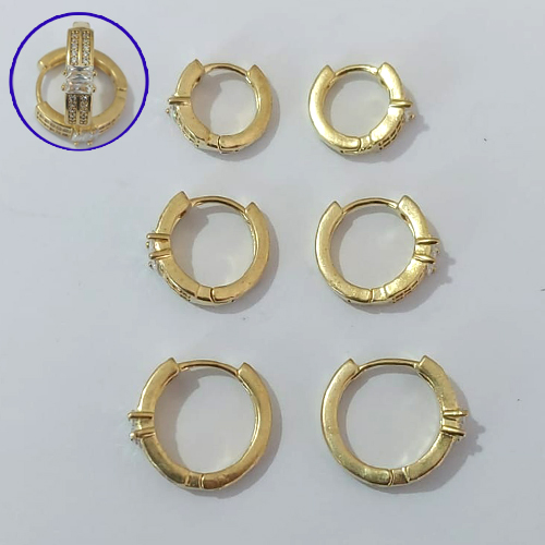 BRINCO NO BRUTO PRONTO PARA O BANHO LATÃO - TRIO DE BRINCO REDONDO 2 FILEIRAS DE MICRO ZIRCÔNIAS E ZIRCÔNIA - TAMANHOS - 16/14/12MM - PESO TOTAL 7,7R - BRU30003