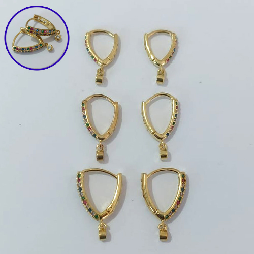 BRINCO NO BRUTO PRONTO PARA O BANHO LATÃO - TRIO DE BRINCOS COM MICRO ZIRCÔNIAS COLORIDAS E ZIRCÔNIA PENDURADA - TAMANHOS - 13/11/10MM - PESO TOTAL 5,0R - BRU30006