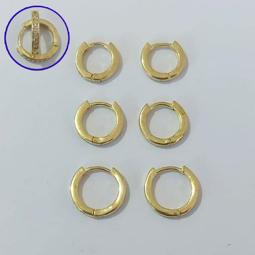 BRINCO NO BRUTO PRONTO PARA O BANHO LATÃO(CX165) - TRIO DE BRINCO REDONDO 1 FILEIRA DE MICRO ZIRCÔNIAS - TAMANHOS - 13/12/10MM - PESO TOTAL 3,9GR - BRU30011