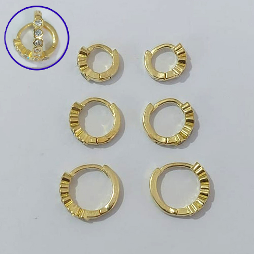 BRINCO NO BRUTO PRONTO PARA O BANHO LATÃO(CX166) - TRIO DE BRINCOs REDONDOs 1 FILEIRA DE MICRO ZIRCÔNIAS - TAMANHOS - 13/10/8MM - PESO TOTAL 3,6GR - BRU30013