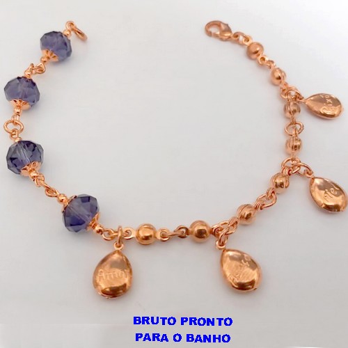 PULSEIRA NO BRUNTO PRONTO PARA O BANHO(CX165) -PULSEIRA LATÃO COM CRISTAL E SACO DA FELICIDADE ) PESO 7.8GR -TAMANHO 18CM - BRU24905