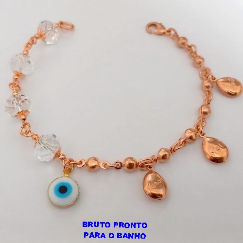 PULSEIRA NO BRUNTO PRONTO PARA O BANHO(CX165) -PULSEIRA LATÃO COM CRISTAL DE 10MM SEXTAVADO E OLHO GREGO DE 10MM E SACO DA FELICIDADE ) PESO 10.4GR -TAMANHO 18CM - BRU24911