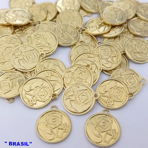 ACESSORIO NO BRUTO PRONTO PARA O BANHO(CX167)(4844) "BRASIL" - Redondo 12mm C/ Símbolos Brasil) PESO 0,06GR - BRU24912