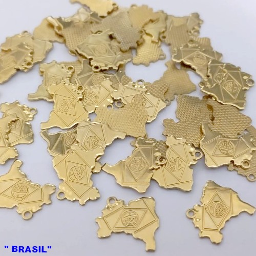 ACESSORIO NO BRUTO PRONTO PARA O BANHO(CX167)(5552) "BRASIL" -Mapa Do Brasil 14mm C/ Bandeira ) PESO 0,06GR - BRU24913