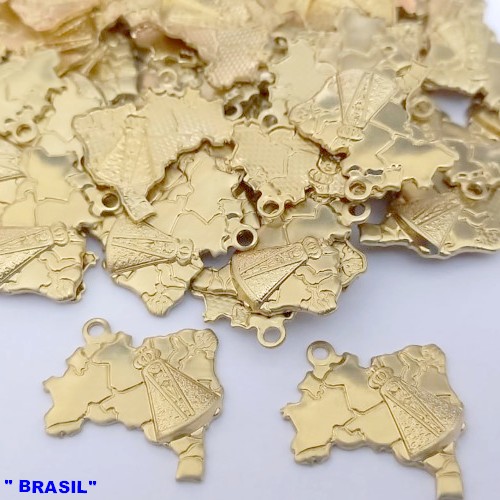 ACESSORIO NO BRUTO PRONTO PARA O BANHO(CX167)(3100) "BRASIL" -Mapa Do Brasil 19mm C/ Estados Estamp E N Sr Aparecida ) PESO 1.2GR - BRU24914