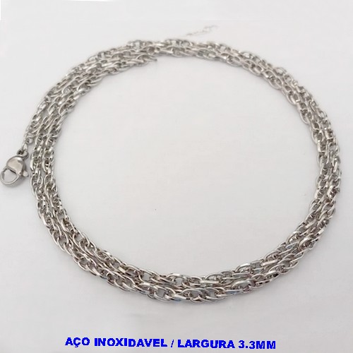 CORRENTE EM AÇO IN0OXIDAVEL "(50CM)"(AÇO26)(CORDÃO TIPO SINGAPURA DE 3,3MM DE LARGURA COM FECHO LAGOSTA ( - AÇO2259