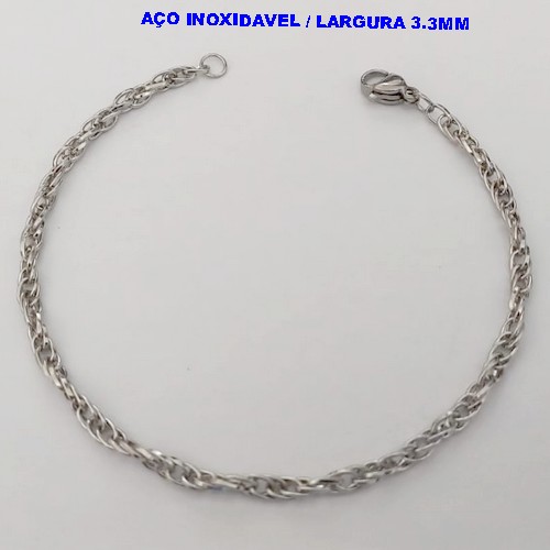 PULSEIRA EM AÇO IN0OXIDAVEL "(18CM)"(AÇO26)(CORDÃO TIPO SINGAPURA DE 3,3MM DE LARGURA COM FECHO LAGOSTA ( - AÇO2263