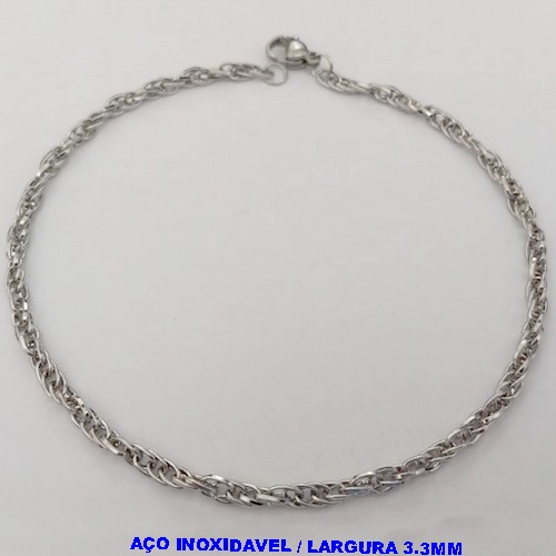 TORNOZELEIRA EM AÇO IN0OXIDAVEL "(26CM)"(AÇO26)(CORDÃO TIPO SINGAPURA DE 3,3MM DE LARGURA COM FECHO LAGOSTA ( - AÇO2265