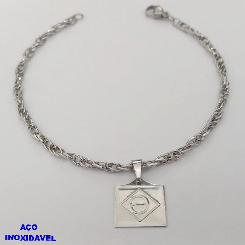 PULSEIRA EM AÇO IN0OXIDAVEL(CX167) "(18CM)"(AÇO26)(CORRENTE COM FECHO LAGOSTA COM PINGENTE BANDEIRA "BRASIL" ( - AÇO2267