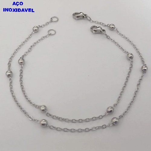PULSEIRA MÃE E FILHA EM AÇO INOXIDAVEL(CX167) ""( TAMANHO 15CM E 18CM COM CORRENTE DE BOLINHAS E FECHO LAGOSTA( - AÇO12274
