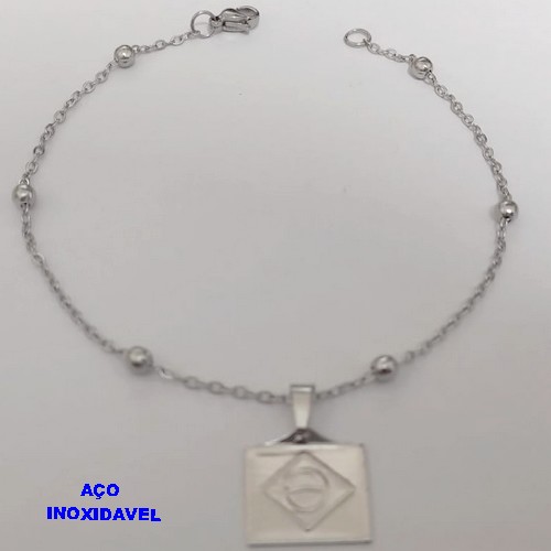 PULSEIRA EM AÇO INOXIDAVEL(CX167) ""( TAMANHO 18CM COM CORRENTE DE BOLINHAS E FECHO LAGOSTA (PINGENTE BANDEIRA DO "BRASIL"( - AÇO12274