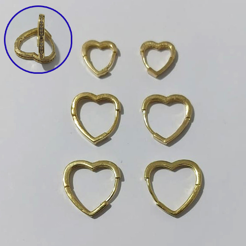 BRINCO NO BRUTO PRONTO PARA O BANHO - (CX.01) TRIO DE BRINCOS CORAÇÃO CRAVEJADOS EM MICROS ZIRCÔNIAS - TAMANHOS - 18/16/14MM - PESO TOTAL 5,8GR - BRU30009